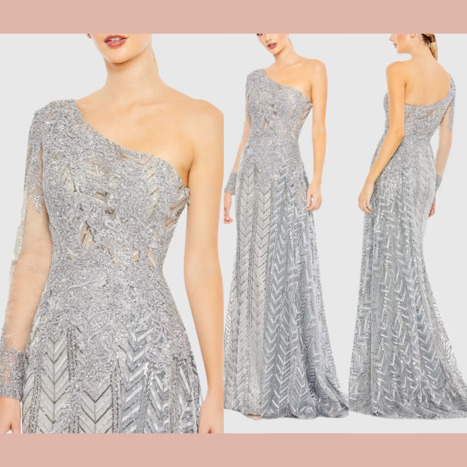 Nwt Mac Duggal [ 4 ] 20401 Embellished One Shoulder A Line Gown Platinum J1421